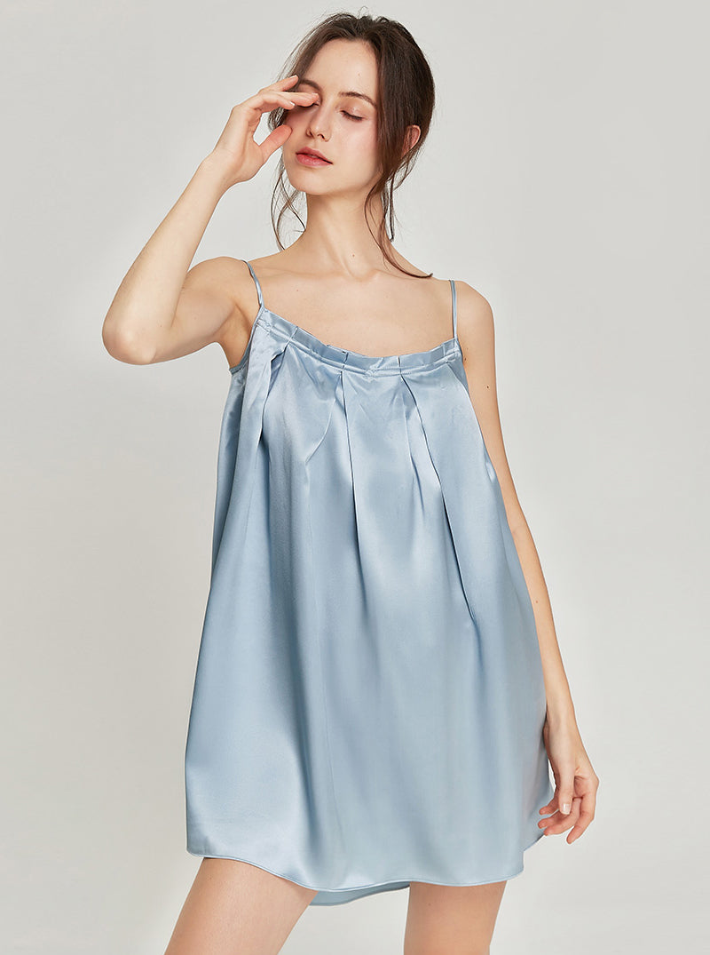 Silk Spring And Autumn Ladies Tube Top Pleated Sweet And Elegant Princess Style Solid Color Suspender Nightdress