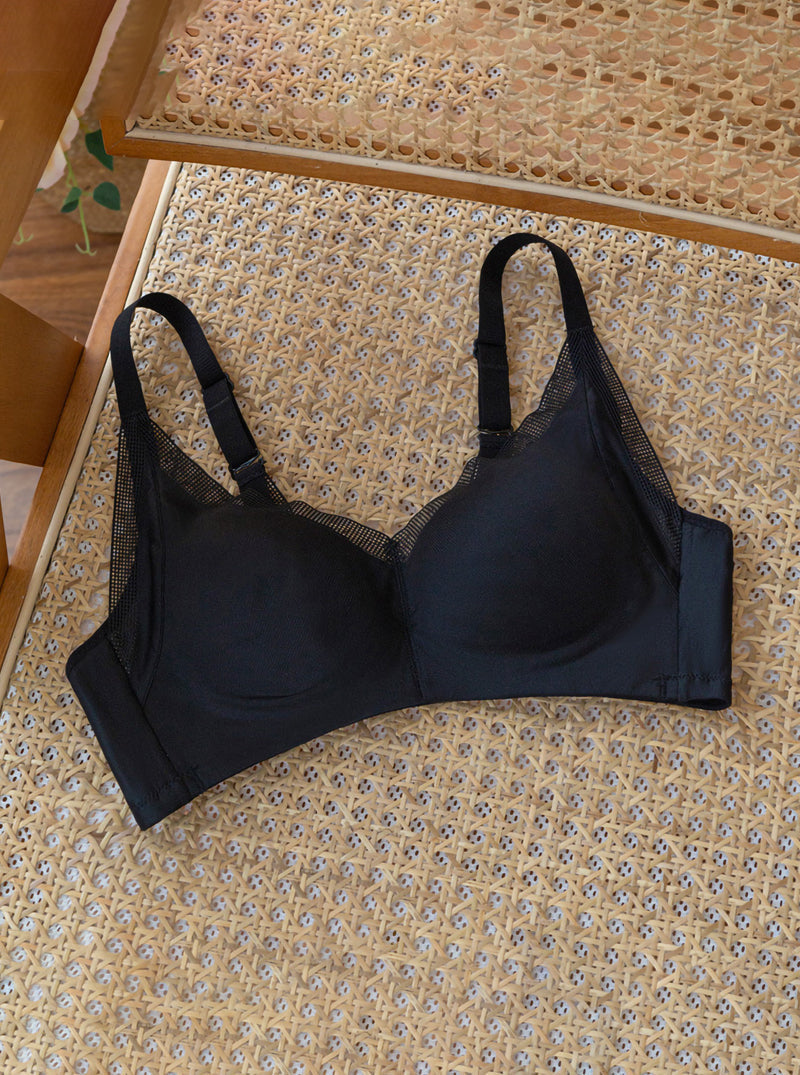 Pure Color Simple Comfortable No Steel Ring Mulberry Silk Mesh Daily Silk Bra