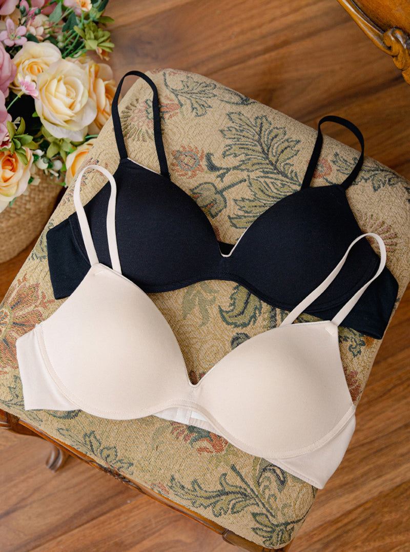 Simple Pure Color No Steel Ring Double-Breasted Thin Small Chest Adjustable Mulberry Silk Breathable Silk Bra