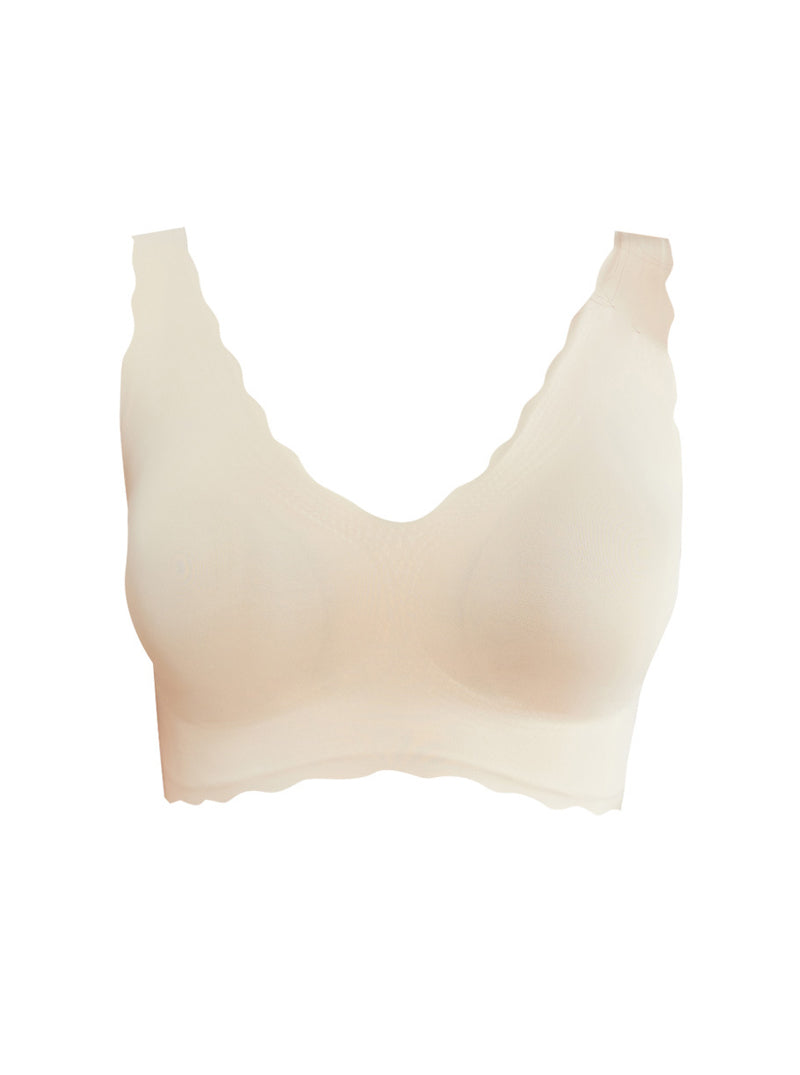 High Elastic Wide Shoulder Strap Thin Backless Mulberry Silk No Steel Ring Pure Color Silk Bra