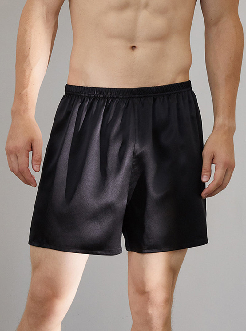 Male 19 Momme Silk Summer Boxer Comfortable Breathable Solid Color Shorts Can Be Wearable Outside