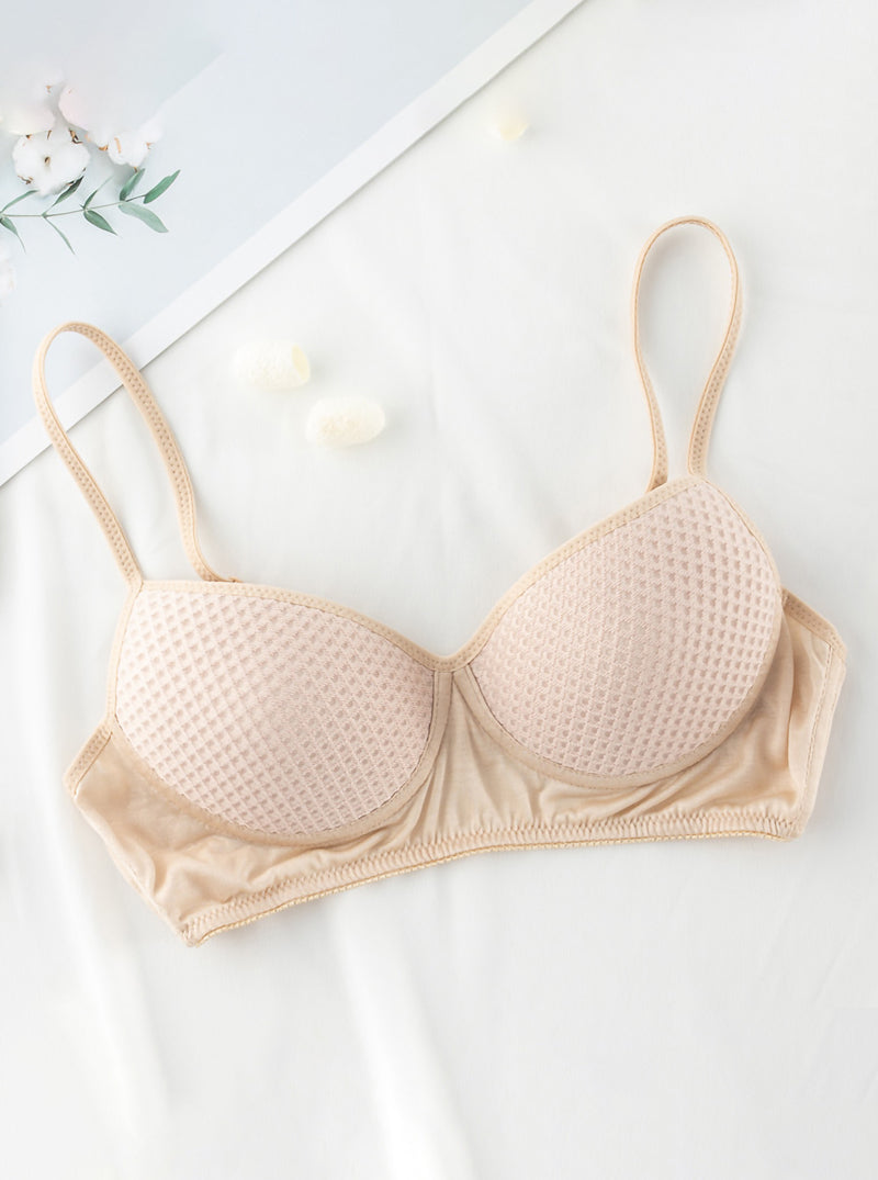 Comfortable Mesh Hole Mulberry Silk No Steel Ring Summer Thin Breathable Silk Pure Color Bra