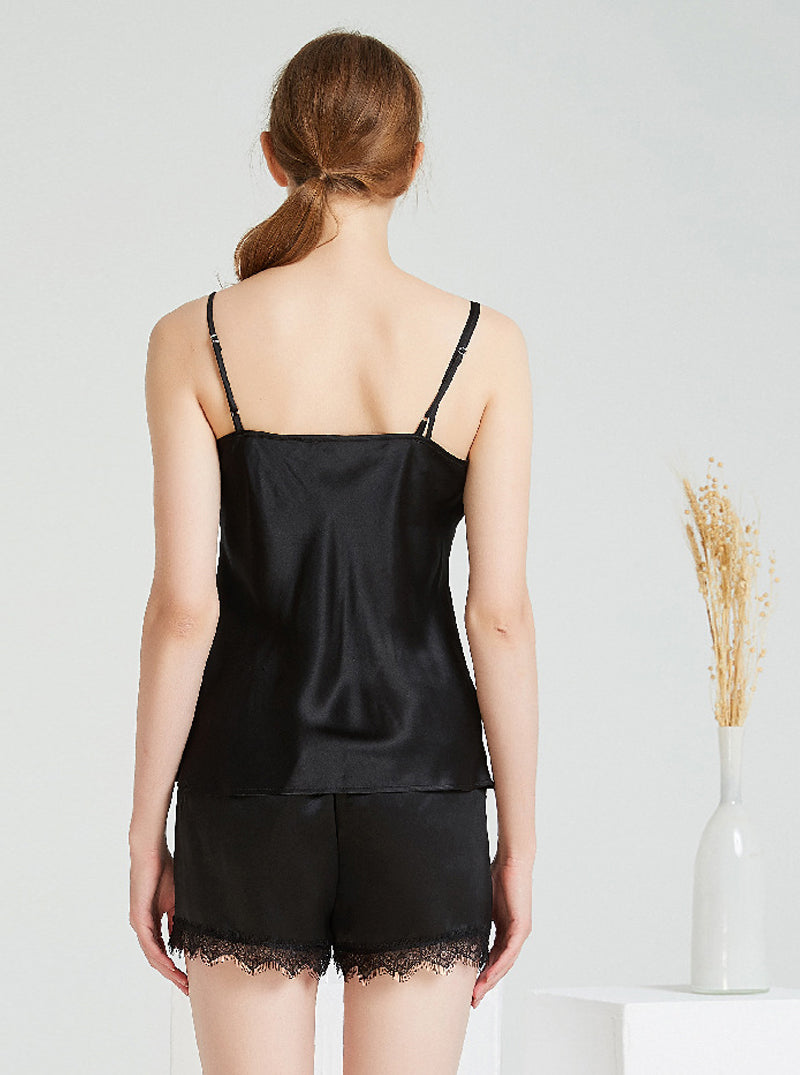 19 Momme Silk Solid Color Female Summer Sexy Casual Senior Textured Suspenders Shorts Pajamas Two-Piece Set