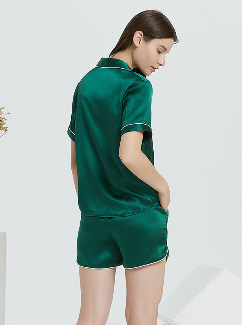 Multicolor 19 Momme Silk Female Small Lapel Summer Simple Fashion Cool And Convenient Short Pajamas