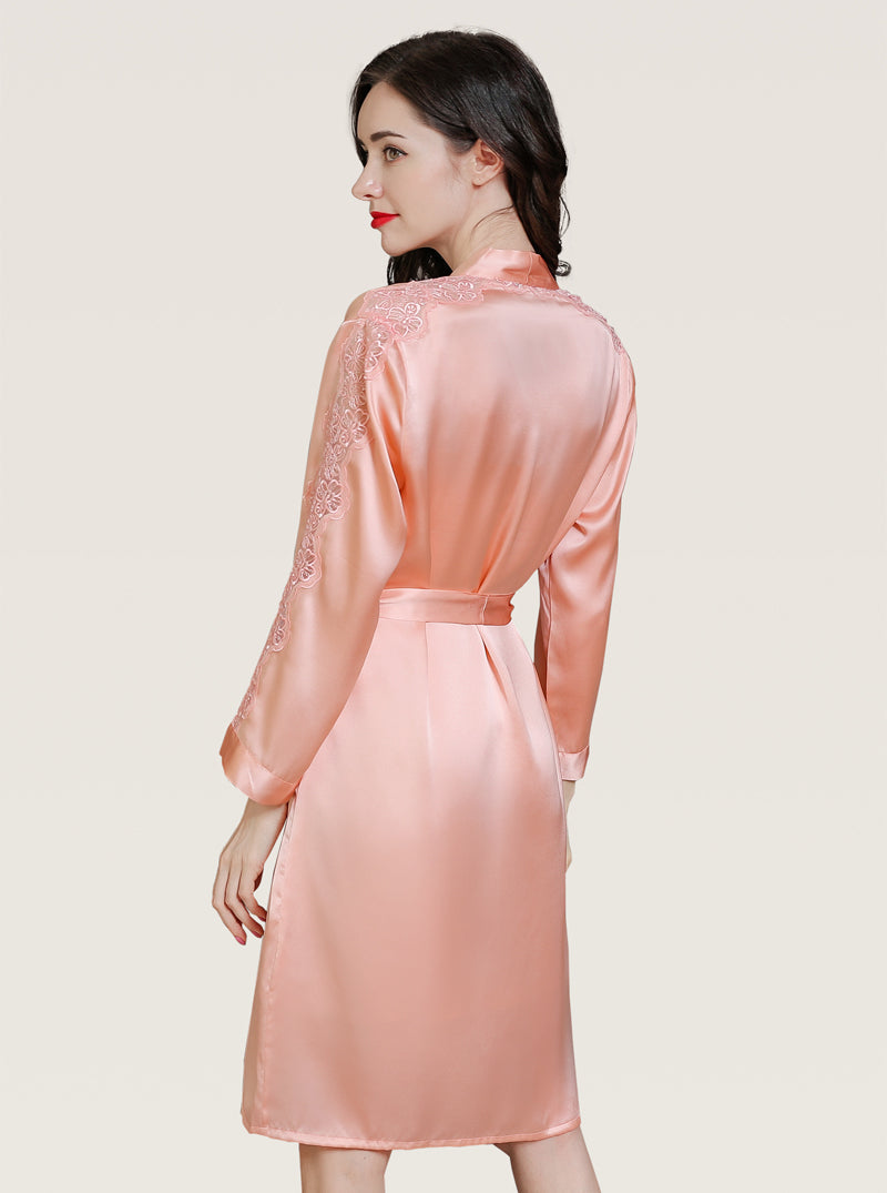 Silk Summer Female V-Neck Sexy Hollow Lace Elegant Fashion Solid Color Sling Nightdress Belt Night-Robe Two-Piece Set