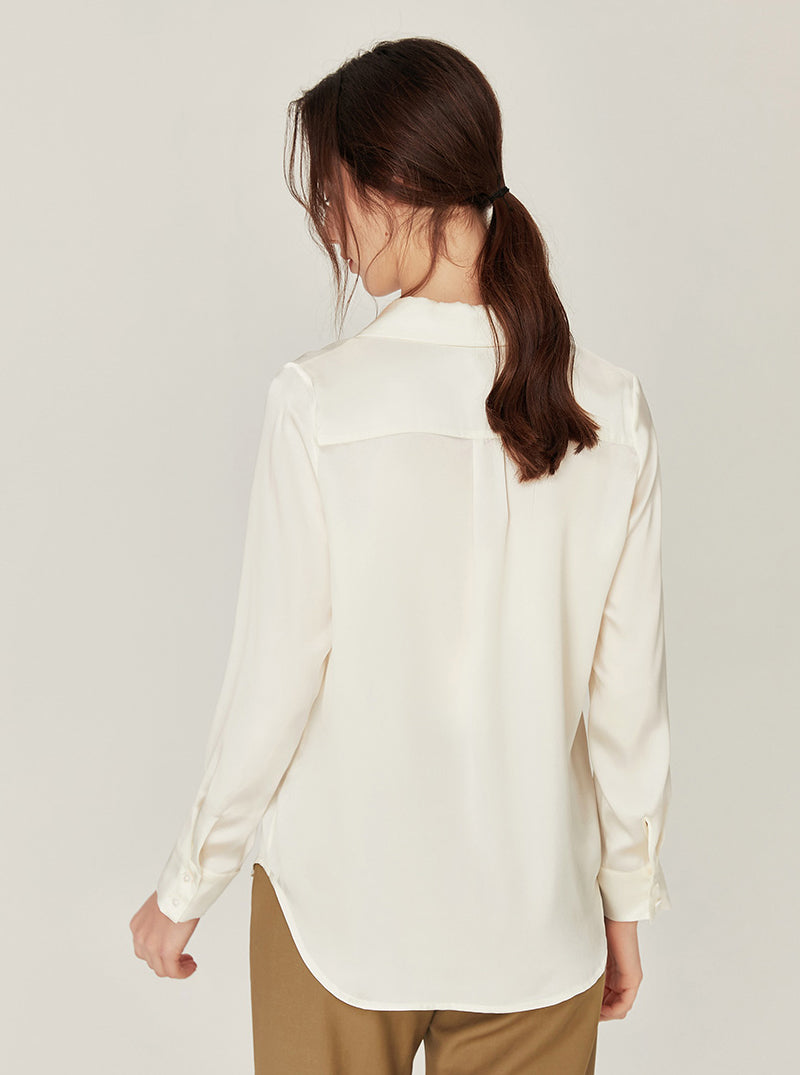 19 Momme Silk Lapel Shirt Simplicity Summer Female Can Be Worn Outdoors Long Sleeve Cool Pajamas Top