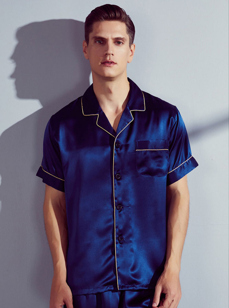 Silk Summer Male Small Lapel Comfortable Fashion Textured Multicolor Short Sleeve Pajamas Two-Piece Set