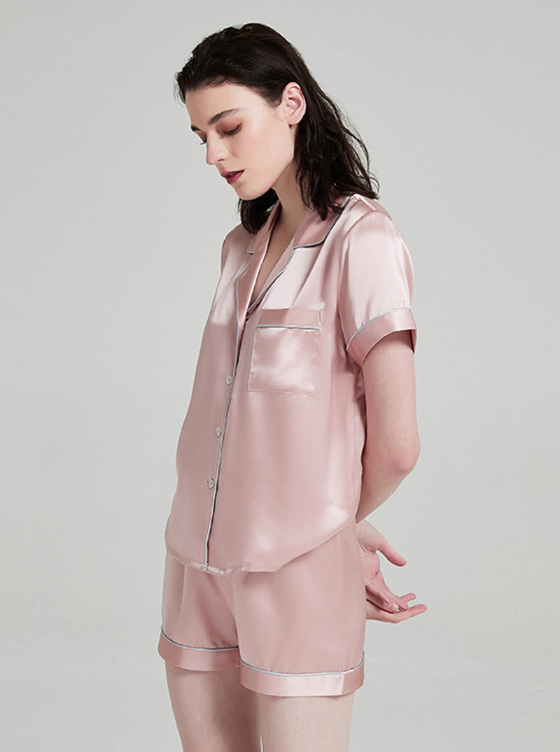 Female Short-Sleeved Shorts 19 Momme Silk Summer Lapel Cool Simple And Comfortable Multicolor Pajamas Two-Piece Set
