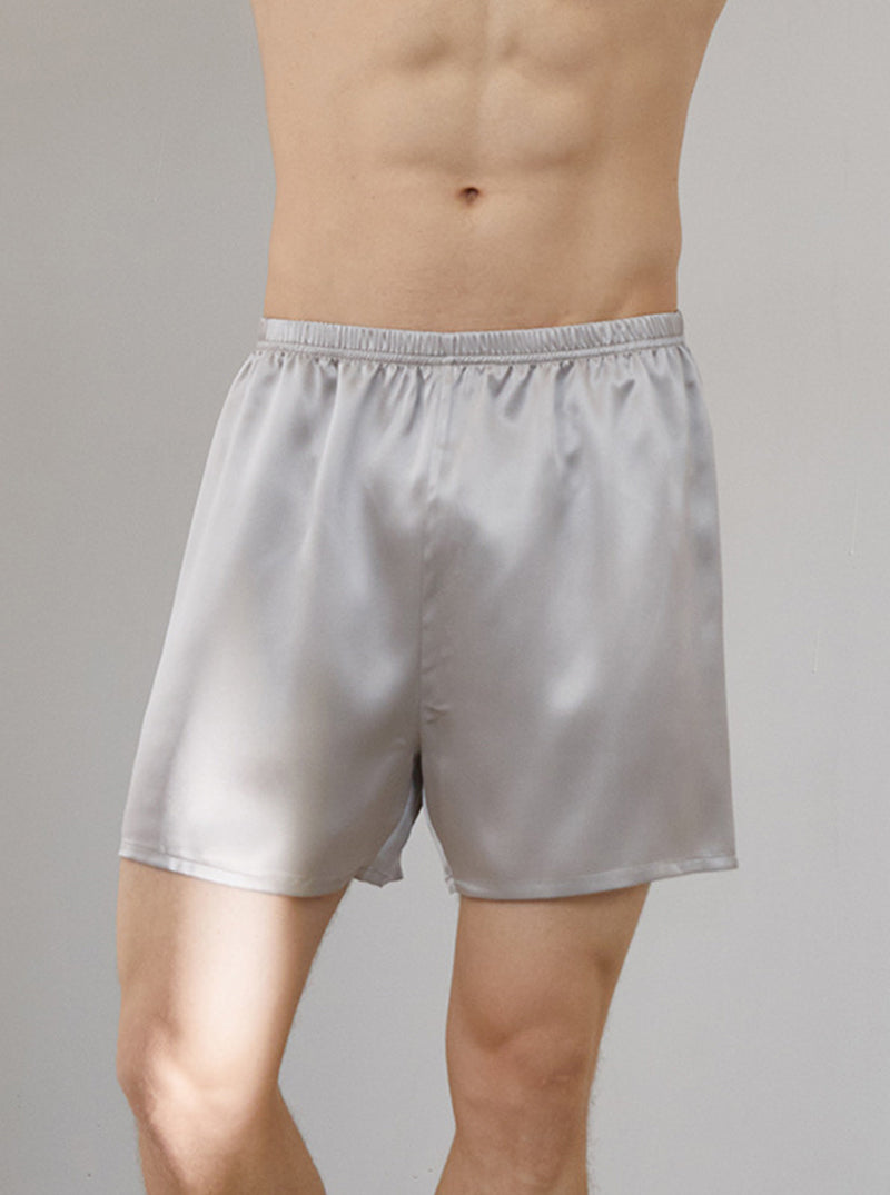 Male 19 Momme Silk Summer Boxer Comfortable Breathable Solid Color Shorts Can Be Wearable Outside