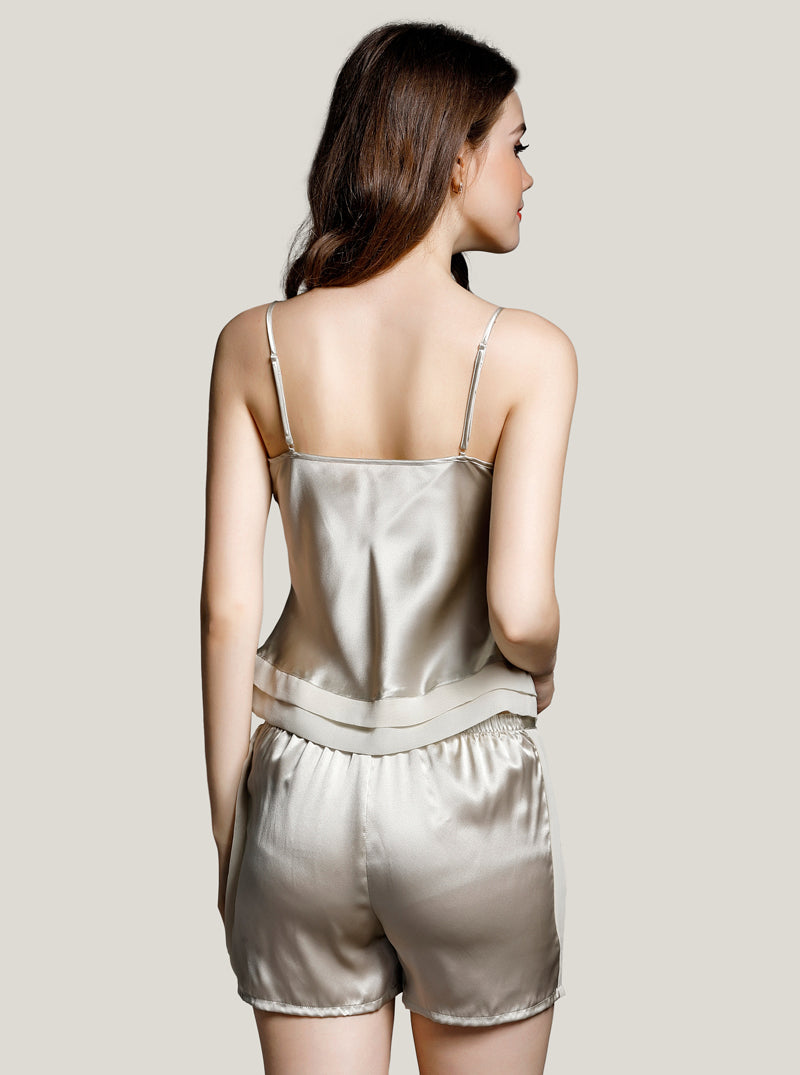 Sexy Summer Silk Female V-Neck Slim Mature Intellectual Solid Color Suspender Shorts Two-Piece Pajamas