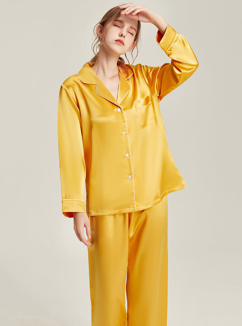 19 Momme Silk Autumn And Winter Female Simple Small Lapel Multi-Color Temperament High-Quality Pajamas Two-Piece Long-Sleeved Trousers