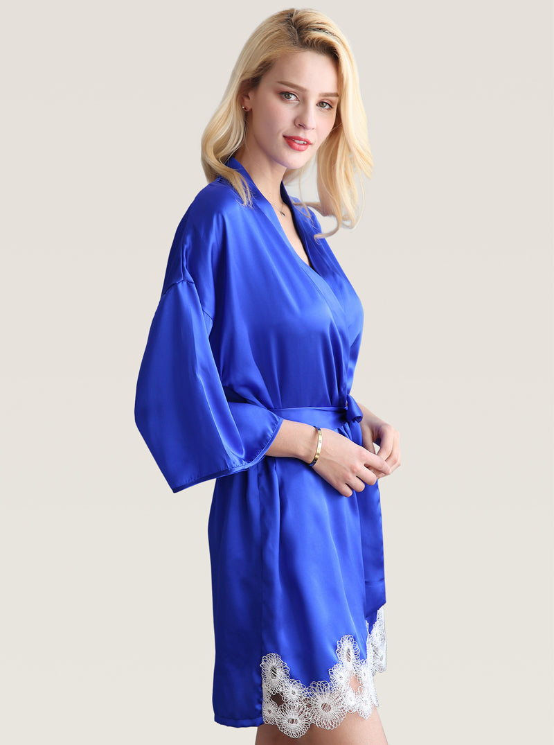 Female Silk Spring And Autumn Sexy And Elegant Lace Belt Solid Color Suspenders Shorts Night-Robe Three-Piece Set