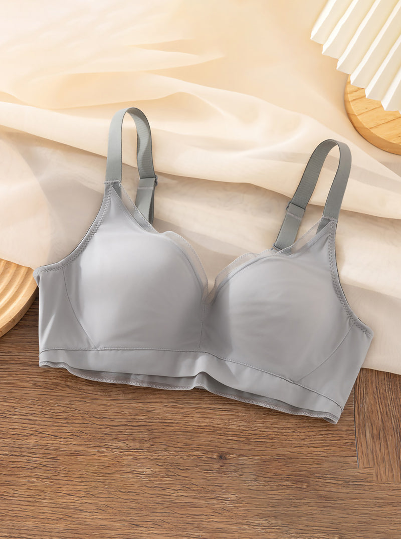 Pure Color Simple Comfortable Thin Sports No Steel Ring Adjustable Silk Bra
