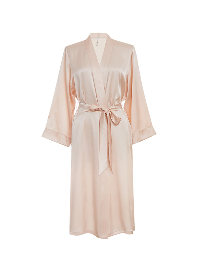 19 Momme Silk Summer Pajamas Can Be Worn Outdoors Pure Color Simplicity Elegant Medium Length Loose Night-robe Female