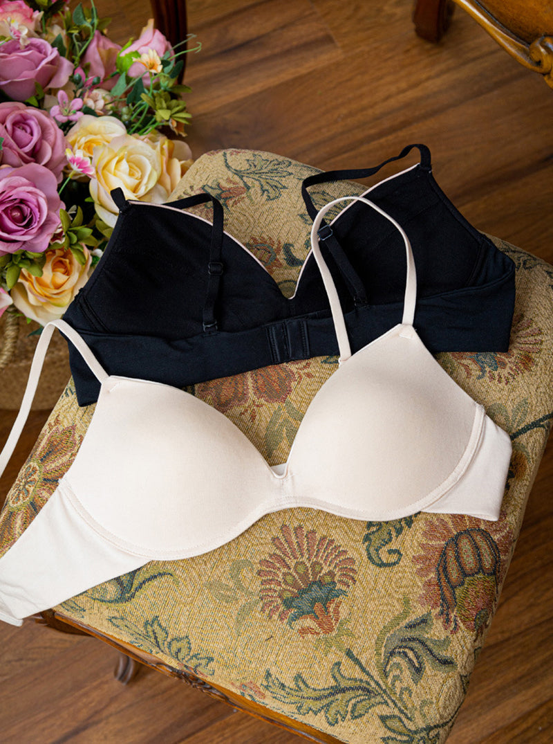 Simple Pure Color No Steel Ring Double-Breasted Thin Small Chest Adjustable Mulberry Silk Breathable Silk Bra