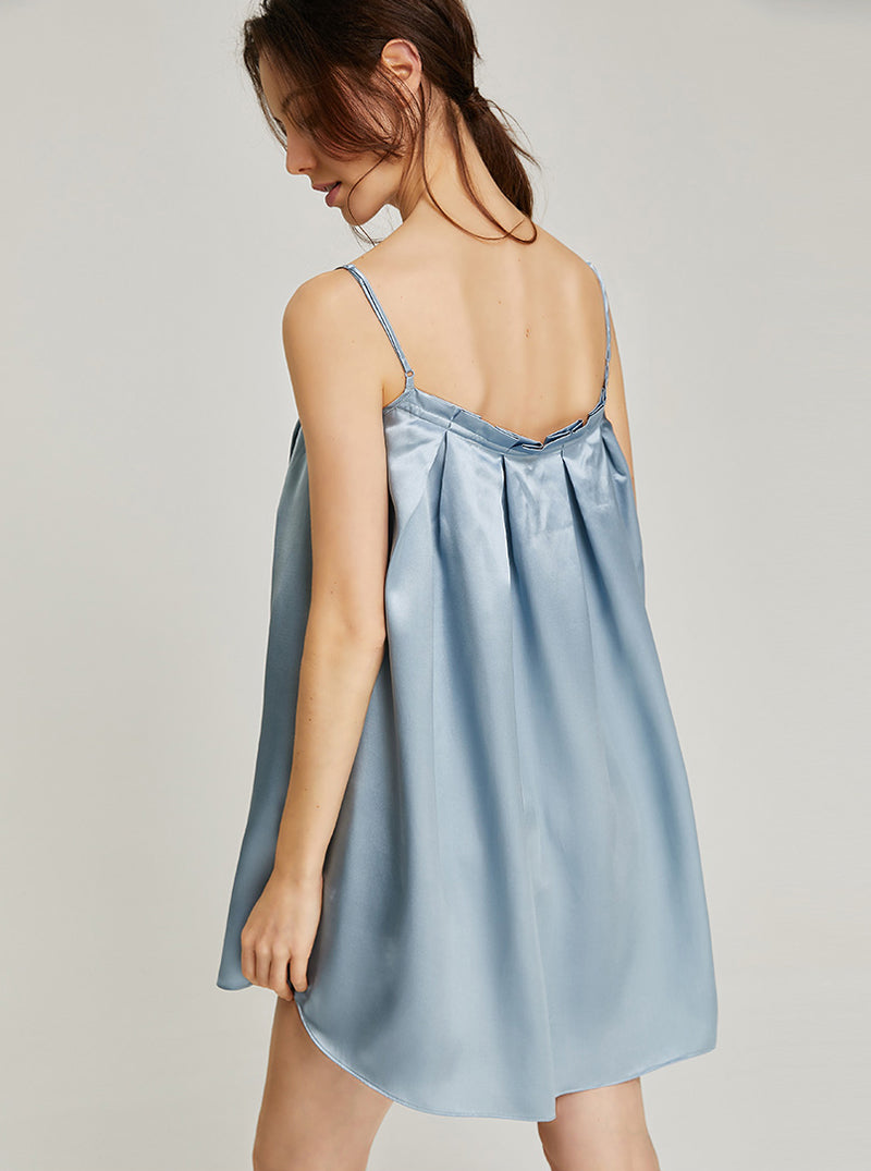 Silk Spring And Autumn Ladies Tube Top Pleated Sweet And Elegant Princess Style Solid Color Suspender Nightdress