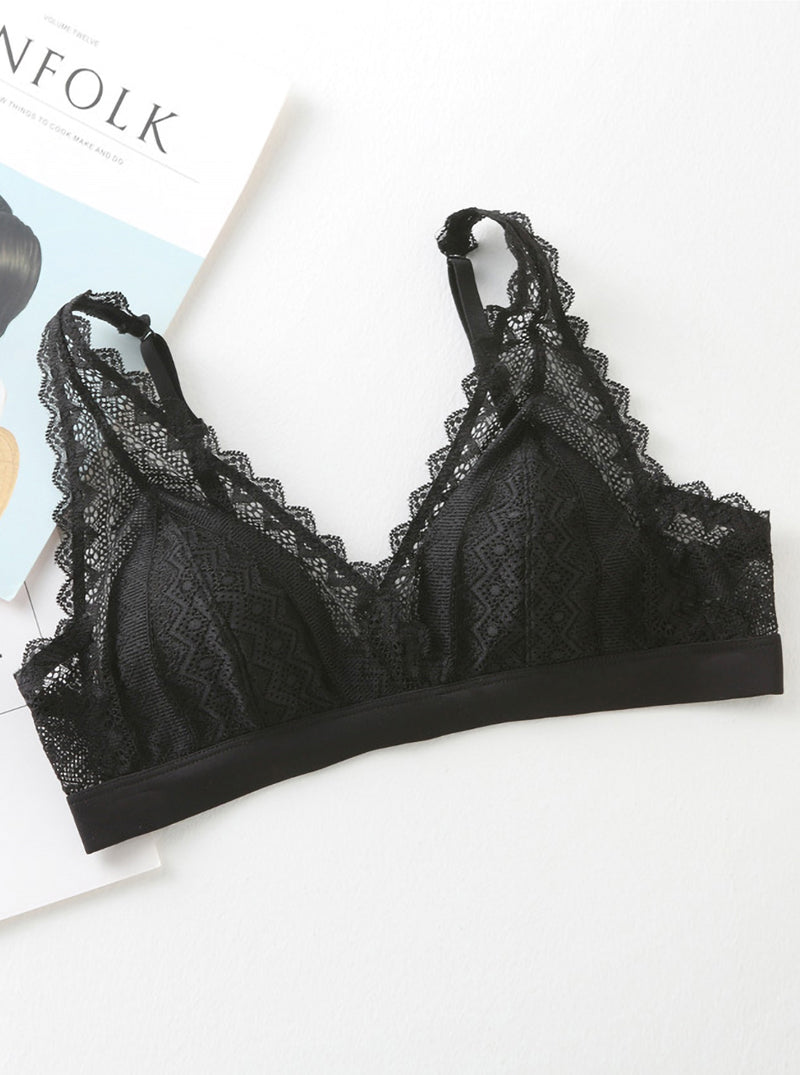 Sexy Triangular Cup Lace Mulberry Silk Comfortable Silk Thin Adjustable Bra