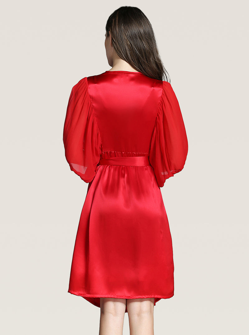 Lace Silk Female Summer Sexy Graceful Slim Solid Color V-Neck Sling Pajamas Long Sleeve Robe