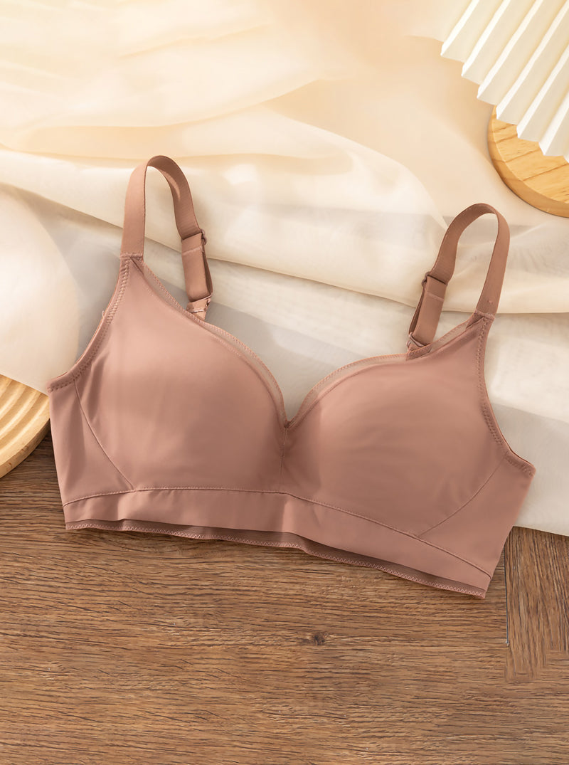 Pure Color Simple Comfortable Thin Sports No Steel Ring Adjustable Silk Bra