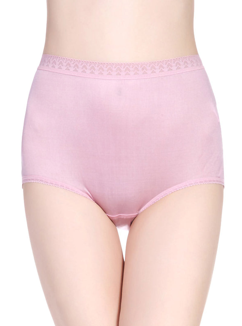 Pure Color Mulberry Silk Thin Breathable High Waist Briefs Lace Silk Panties