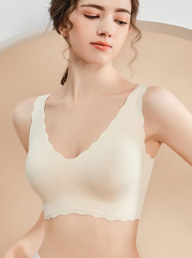 High Elastic Wide Shoulder Strap Thin Backless Mulberry Silk No Steel Ring Pure Color Silk Bra
