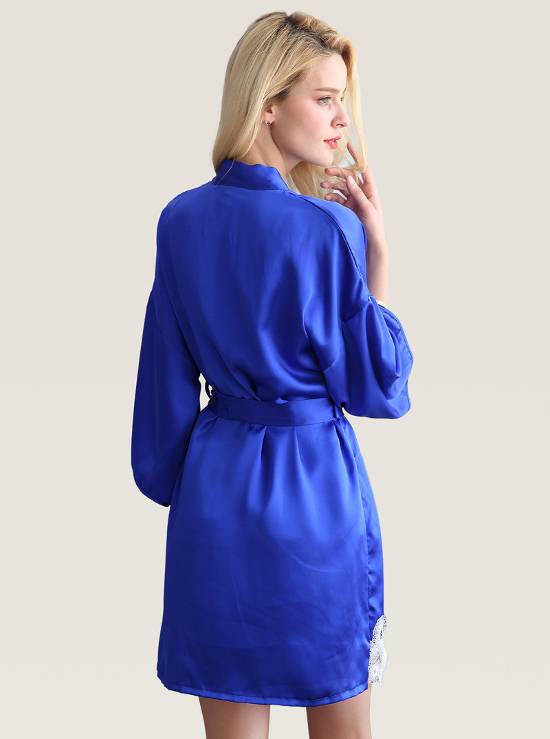 Female Silk Spring And Autumn Sexy And Elegant Lace Belt Solid Color Suspenders Shorts Night-Robe Three-Piece Set