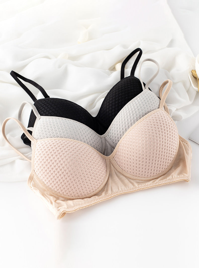 Comfortable Mesh Hole Mulberry Silk No Steel Ring Summer Thin Breathable Silk Pure Color Bra