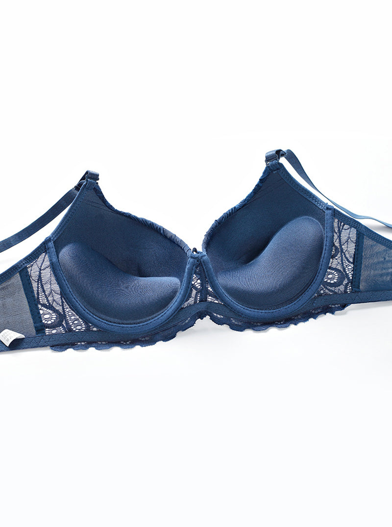 Pure Color Lace Sexy Comfortable Nylon Push-Up Breathable Daily Double-Breasted Bra