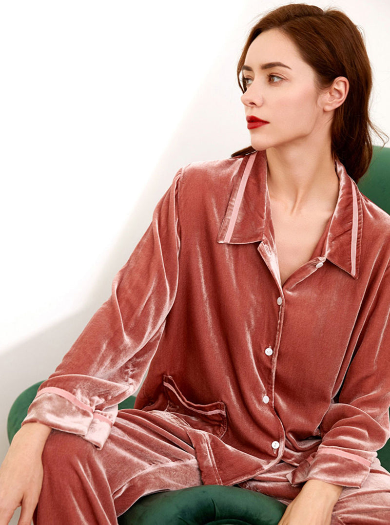 Silk Multi-Color Spring And Autumn Ladies Large Lapel Loose Intellectual Retro Light Luxury Temperament Long-Sleeved Pajamas Two-Piece Set
