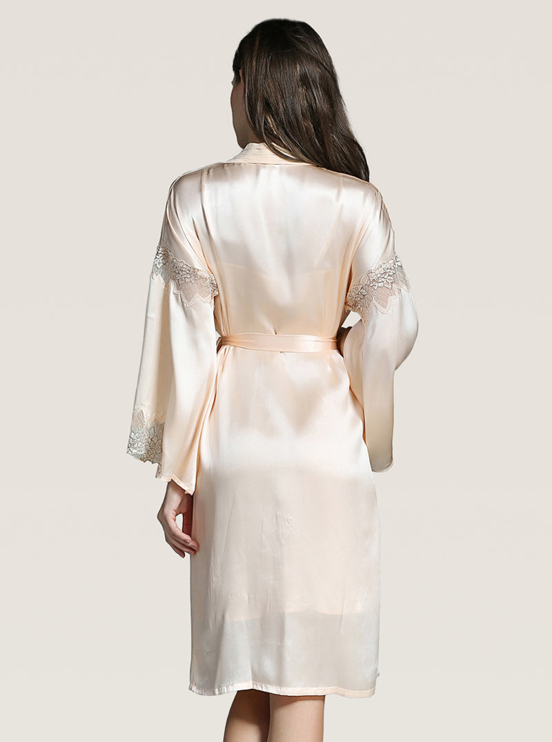 V-Neck Sexy Summer Female Silk Stitching Perspective Lace Elegant Slim High-End Solid Color Suspender Nightdress Long-Sleeved Nightgown Two-Piece Set