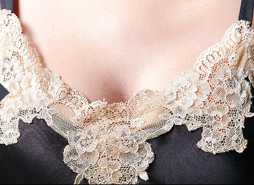 Silk Autumn And Winter Ladies Small V-Neck Big Open Back Sexy Lace Light Luxury High-End Solid Color Suspender Nightdress Two-Piece Set