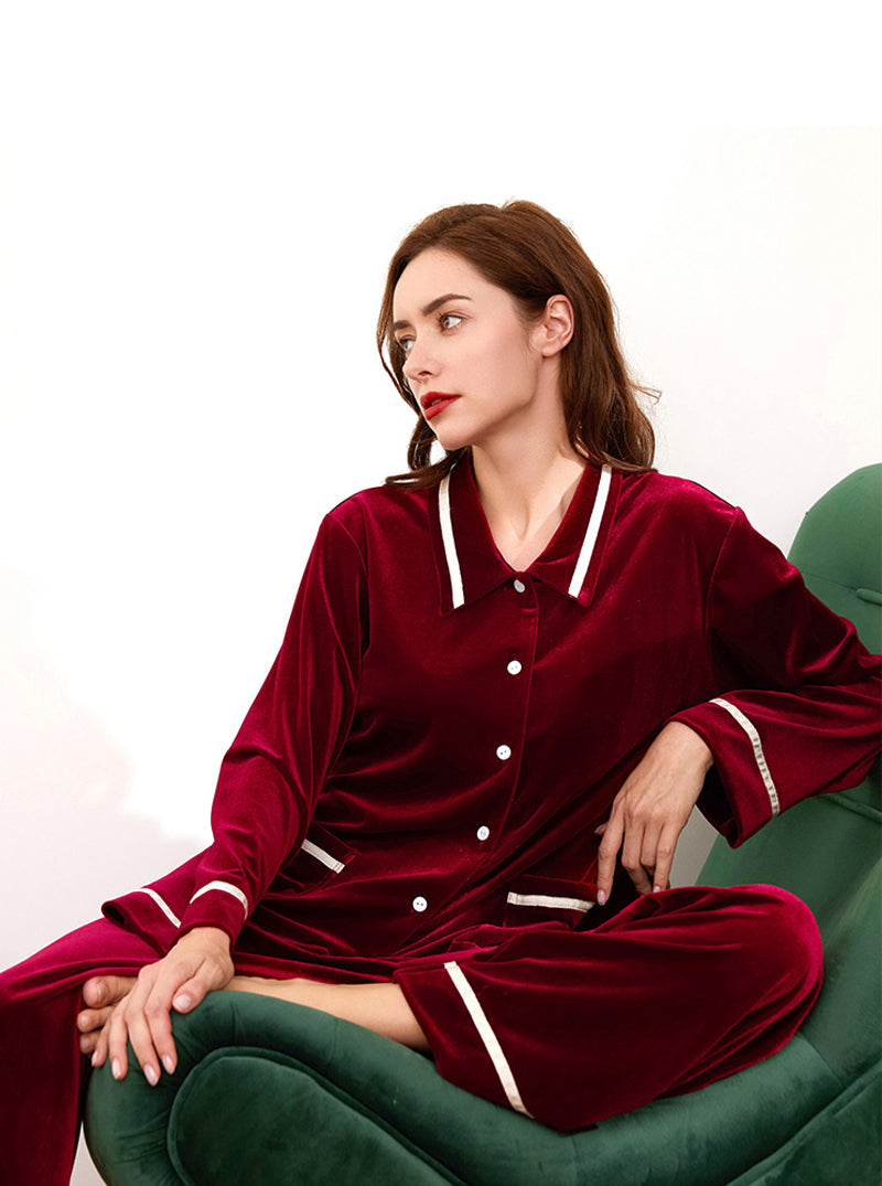 Silk Multi-Color Spring And Autumn Ladies Large Lapel Loose Intellectual Retro Light Luxury Temperament Long-Sleeved Pajamas Two-Piece Set