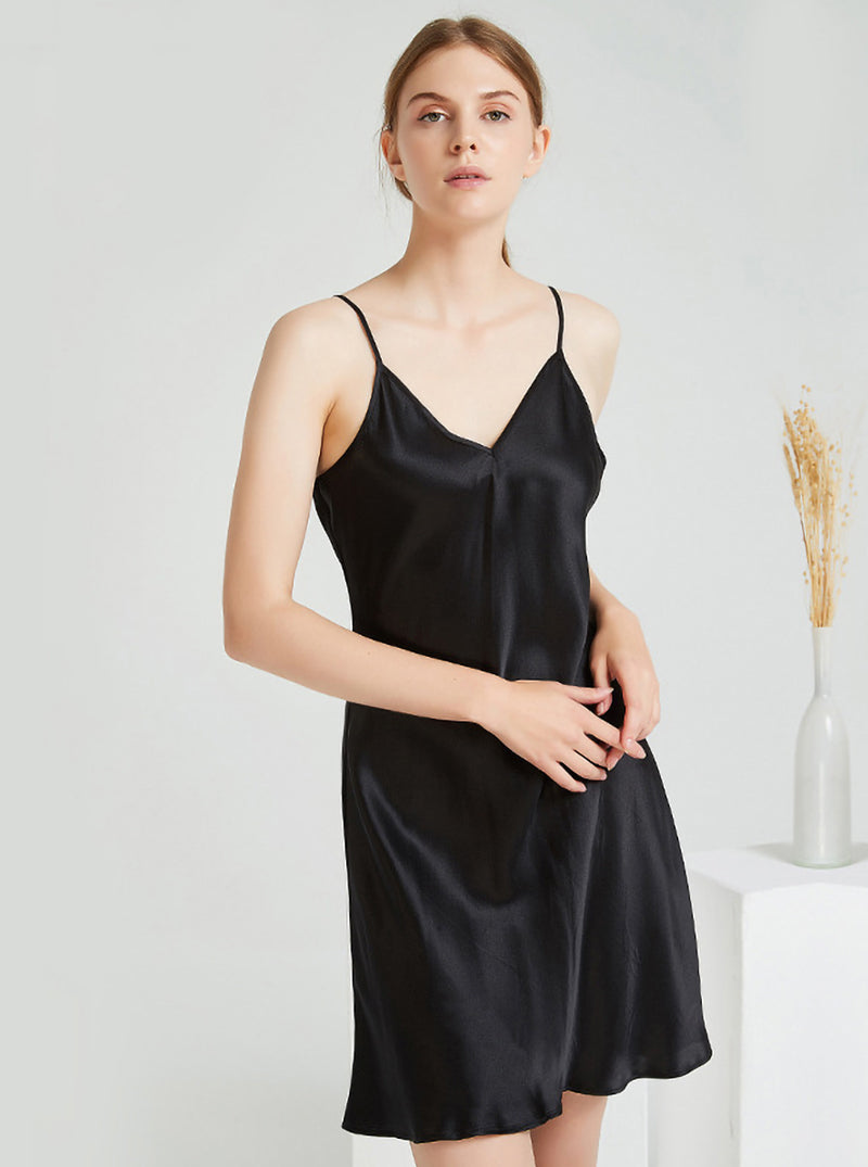 Female V-Neck 19 Momme Silk Summer Sexy Simple Multiple Colors Classic Solid Color Sling Nightdress