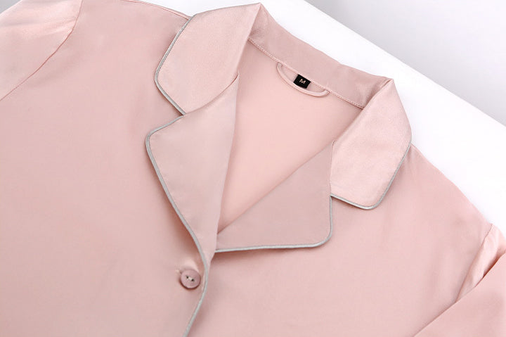 22 Momme Female Small Lapel Solid Color Autumn And Winter Simple Basic Version Long-Sleeved Trousers Pajamas Two-Piece Set