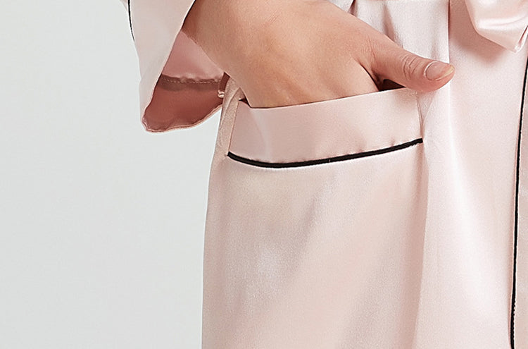 Female 19 Momme Spring Long Sleeve Suit Collar Elegant Classic Simple Generous Belt Pink Skin Tone Robe