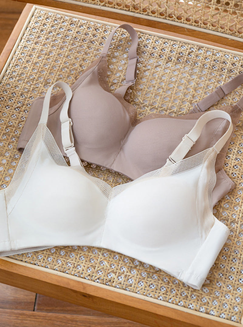 Pure Color Simple Comfortable No Steel Ring Mulberry Silk Mesh Daily Silk Bra