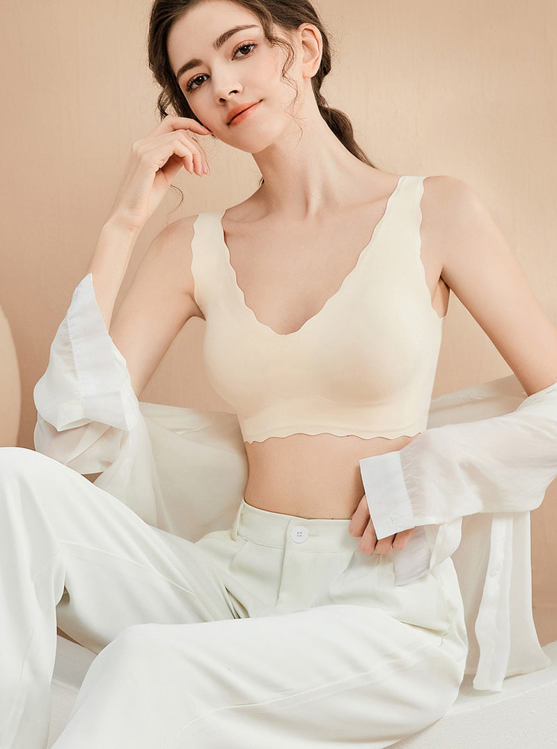 High Elastic Wide Shoulder Strap Thin Backless Mulberry Silk No Steel Ring Pure Color Silk Bra