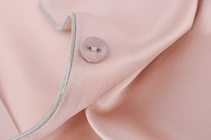 22 Momme Female Small Lapel Solid Color Autumn And Winter Simple Basic Version Long-Sleeved Trousers Pajamas Two-Piece Set