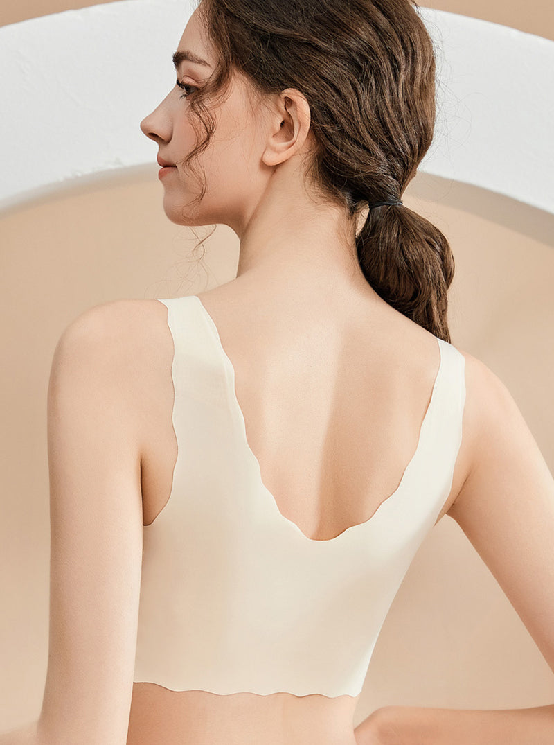 High Elastic Wide Shoulder Strap Thin Backless Mulberry Silk No Steel Ring Pure Color Silk Bra