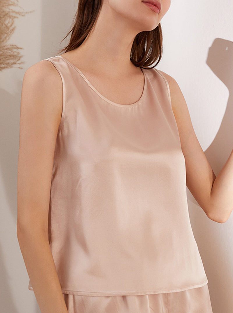 19 Momme Silk Summer Female Crew Neck Skin-Friendly Breathable Comfortable Cool Multicolor Vest Pajamas