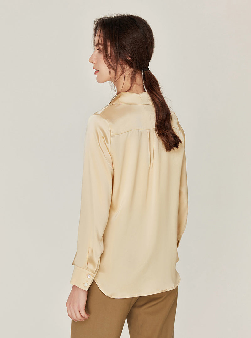 19 Momme Silk Lapel Shirt Simplicity Summer Female Can Be Worn Outdoors Long Sleeve Cool Pajamas Top