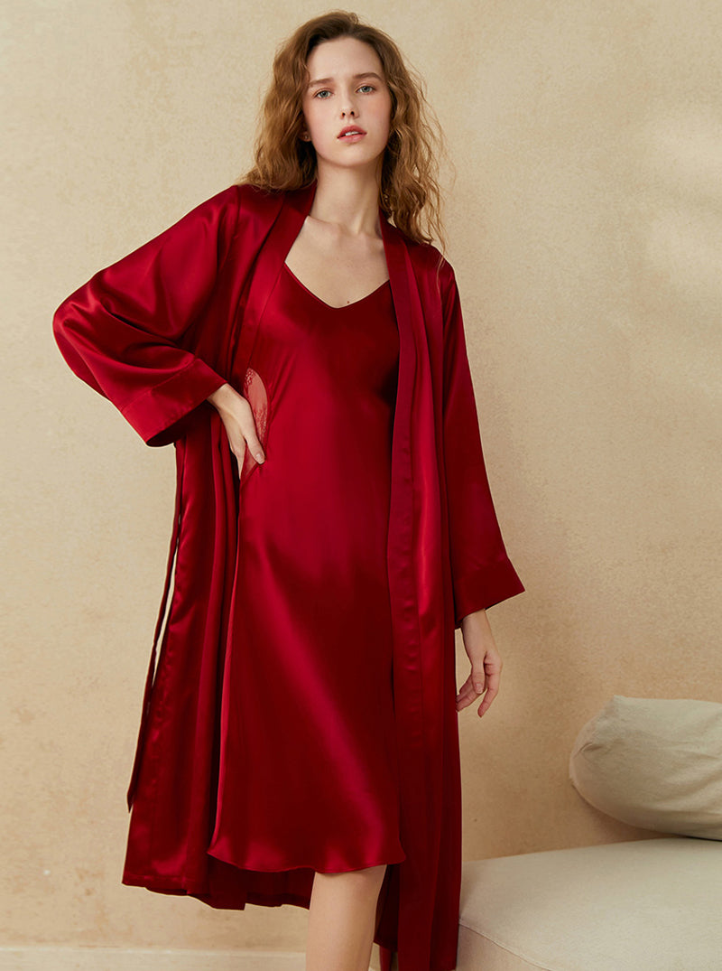 19 Momme Silk Summer Pajamas Can Be Worn Outdoors Pure Color Simplicity Elegant Medium Length Loose Night-robe Female