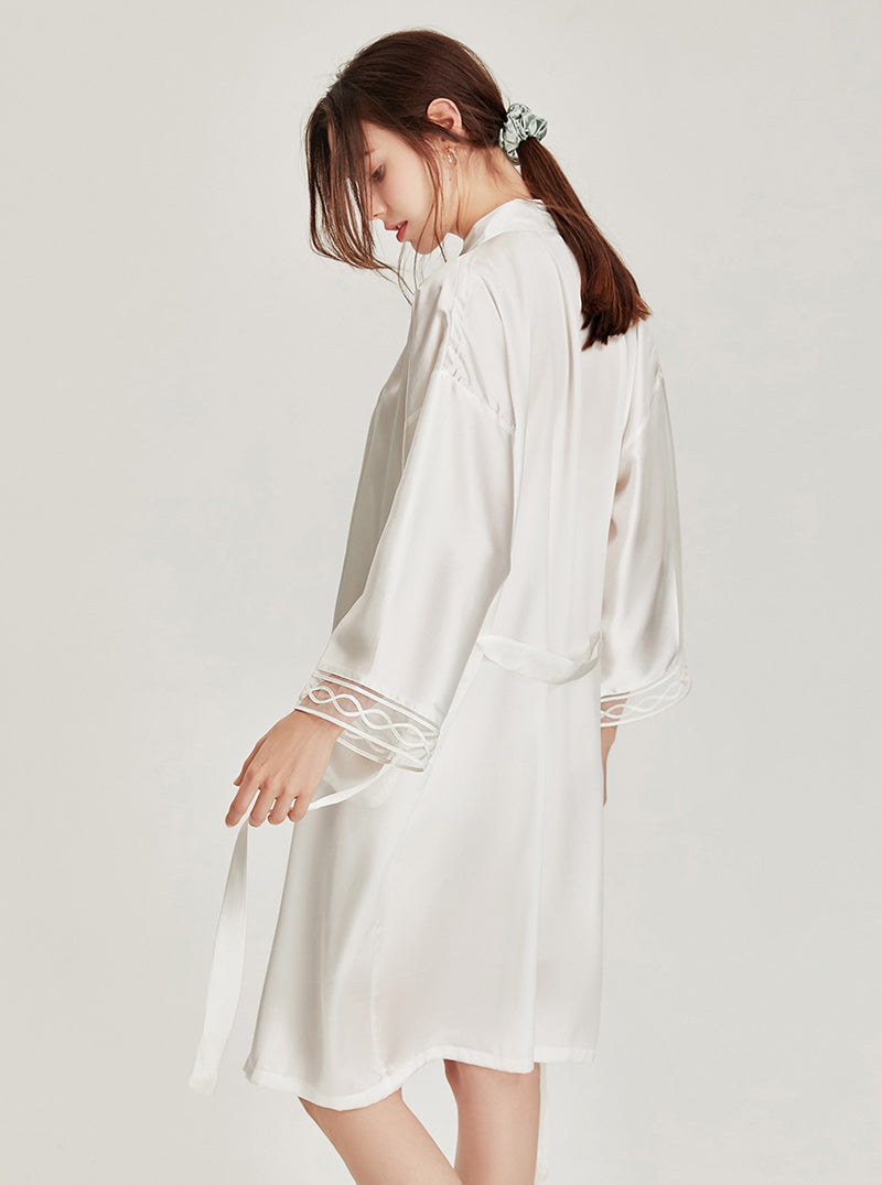 Solid Color Silk Autumn And Winter Female Lace V-Neck Sexy Luxury Soft Long-Sleeved Nightgown Suspenders Nightdress Two-Piece Set