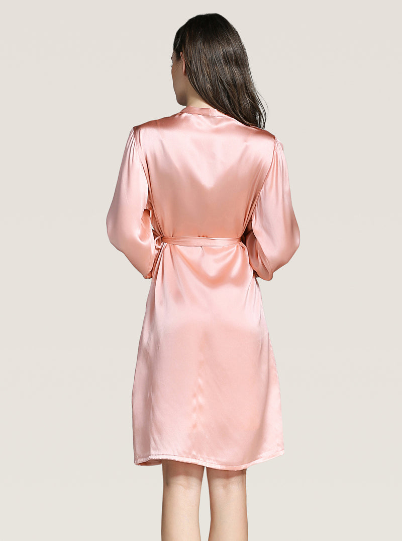 Spring And Summer Perspective Lace Silk Female V-Neck Chest Tie A-Line Version Sexy And Elegant Solid Color Suspender Nightdress Long-Sleeved Nightgown