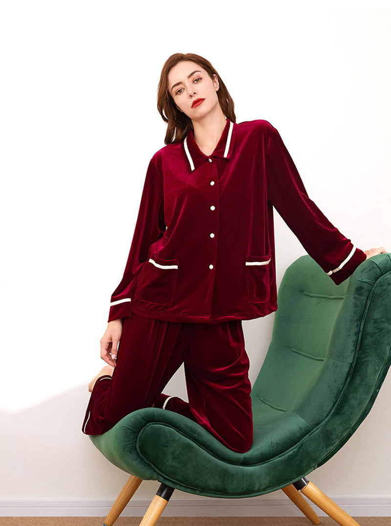 Silk Multi-Color Spring And Autumn Ladies Large Lapel Loose Intellectual Retro Light Luxury Temperament Long-Sleeved Pajamas Two-Piece Set