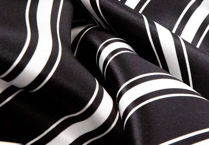 19 Momme Silk Spring Autumn Female Casual Advanced Breathable Black And White Striped Long Sleeve Pants Pajamas Two Piece Set