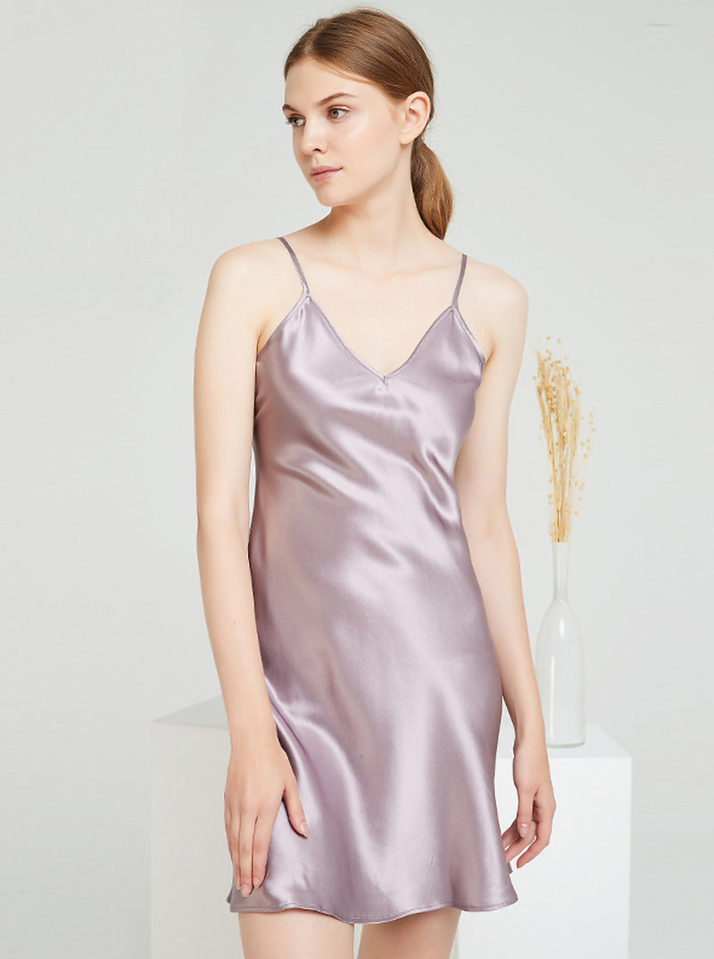 Female V-Neck 19 Momme Silk Summer Sexy Simple Multiple Colors Classic Solid Color Sling Nightdress
