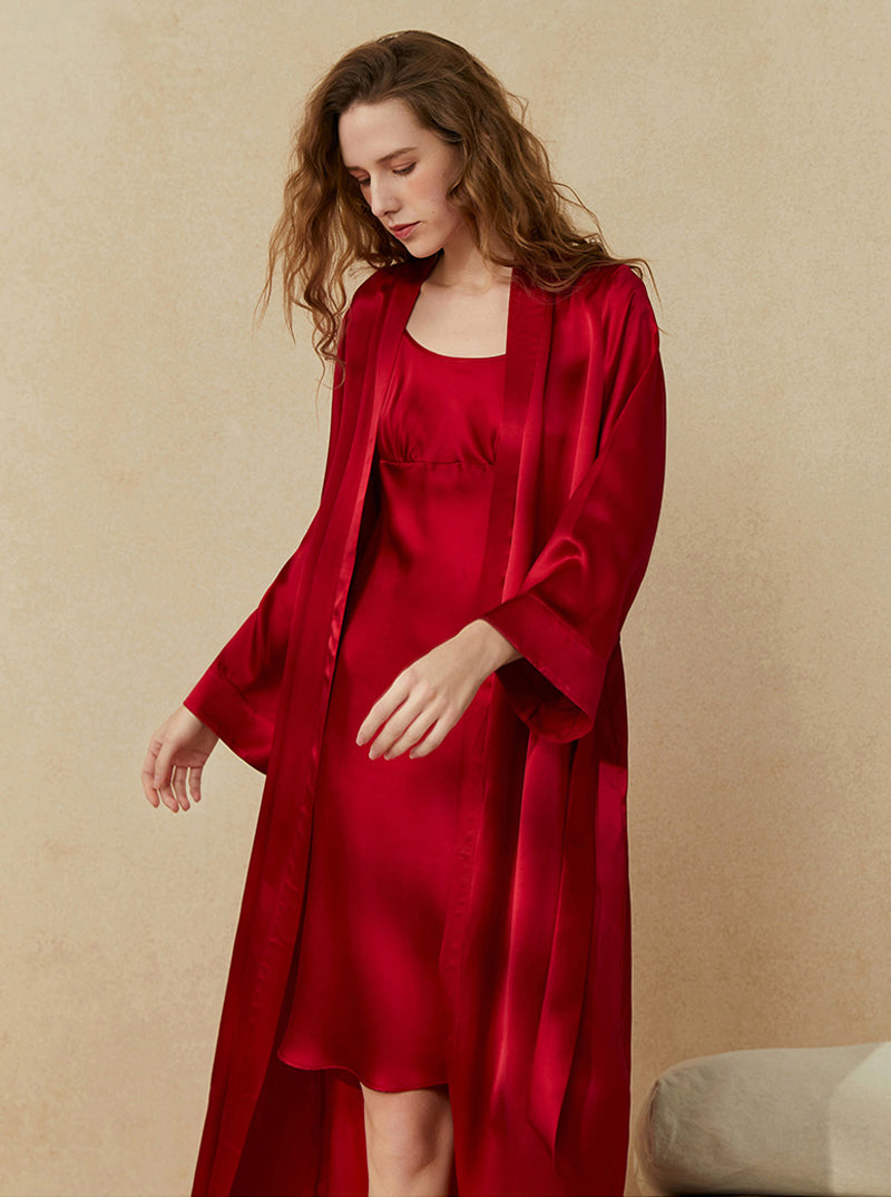 19 Momme Silk Summer Pajamas Can Be Worn Outdoors Pure Color Simplicity Elegant Medium Length Loose Night-robe Female
