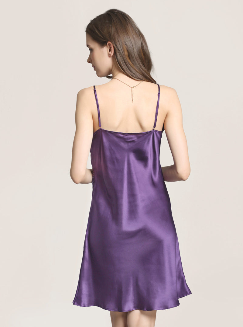 V-Neck Silk Female Summer Adjustable Straps See-Through Lace Sexy Solid Color Suspender Nightdress