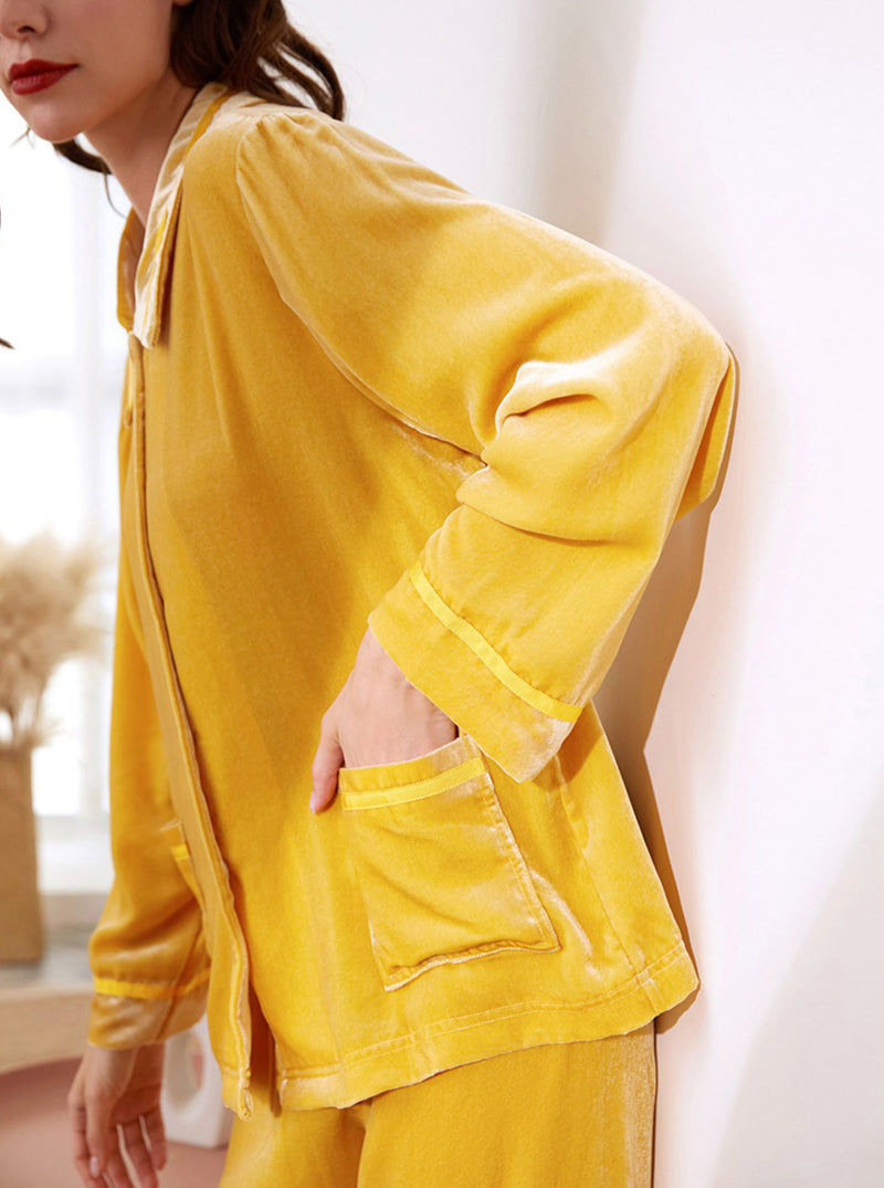 Silk Multi-Color Spring And Autumn Ladies Large Lapel Loose Intellectual Retro Light Luxury Temperament Long-Sleeved Pajamas Two-Piece Set